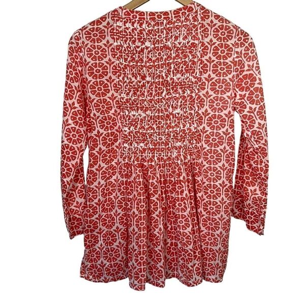 ROBERTA ROLLER RABBIT Women’s Shirred Detail Popover Top Orange/White Size Small - Picture 8 of 14